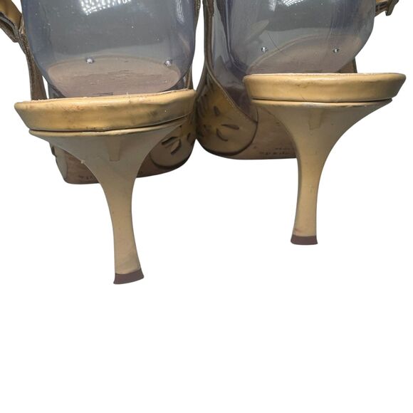 Kate Spade Heels Sandals Women 7B Jacey Shoes Nude Brown Patent Laser Slingback - Picture 13 of 16
